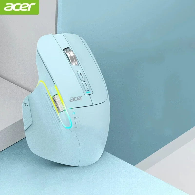 Acer Omr225 Bluetooth Wireless Gamer Mouse Mouse Dual Scroll Mouse ergonômico Programação personalizada Ratos para jogos Mouses de escritório: Azul