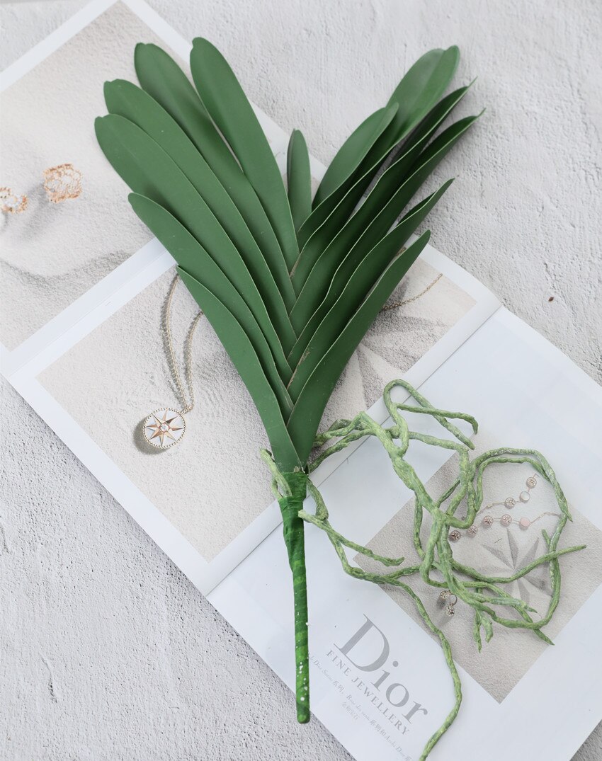 Grote real touch kunstmatige orchidee bloem bladeren met wortel bloemstuk groene plant home shop wedding tafel decor