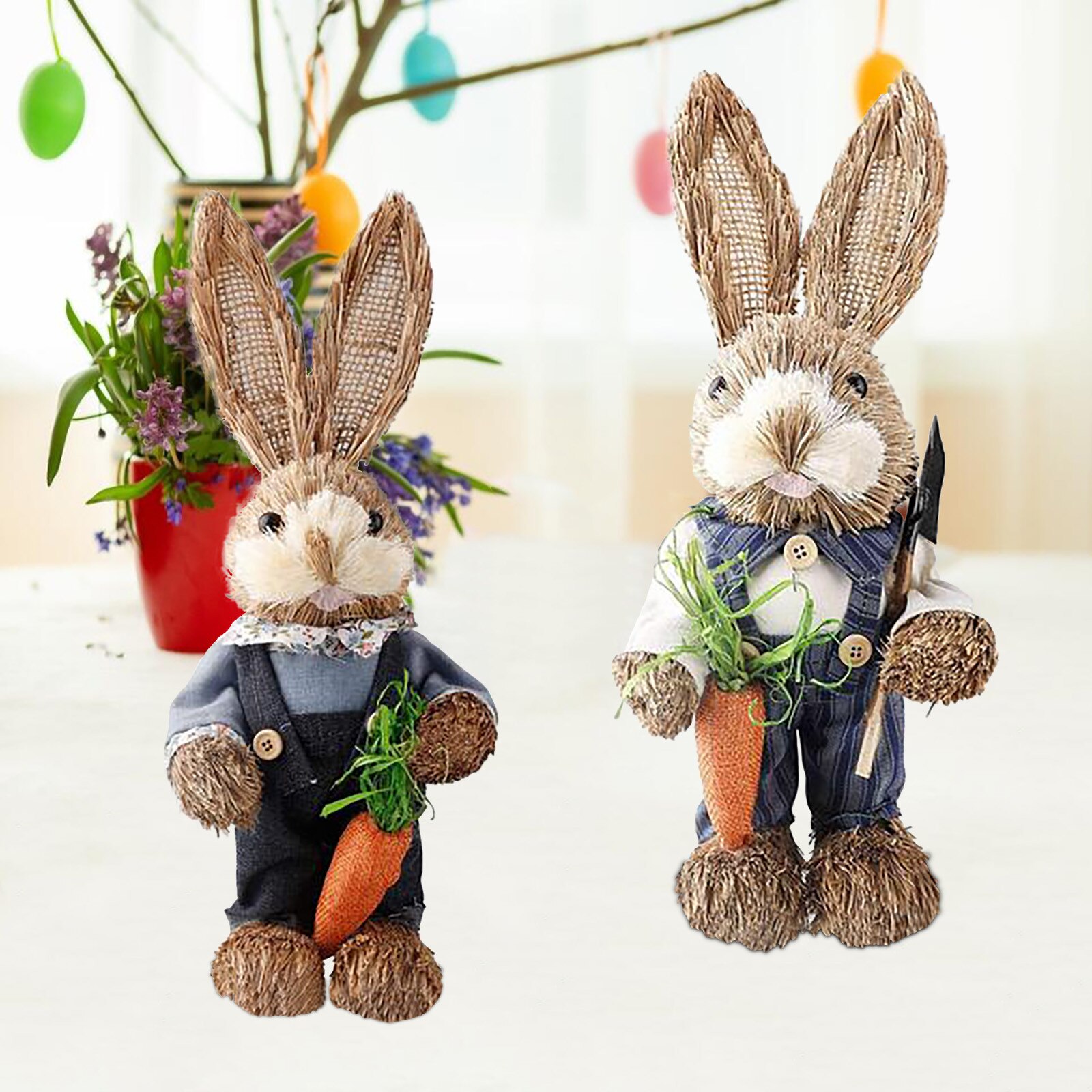 4 Paashaas Simulatie Huis Tuin Bunny Decoratie Creatieve Stro Bunny Huis Tuin Konijn Ornamenten Home Decoratie