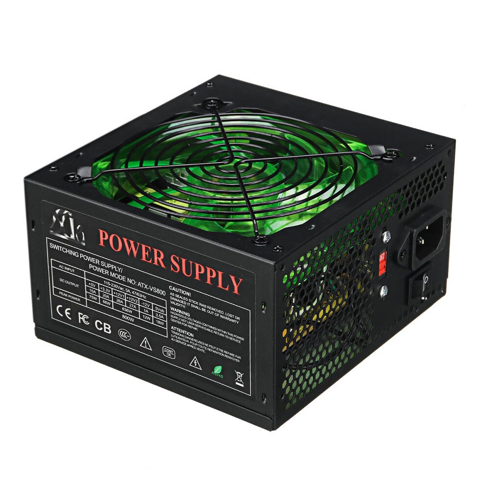 800W Power 120MM -Supply with LEDs Fan Computer 110~220V Manual Switching Voltage