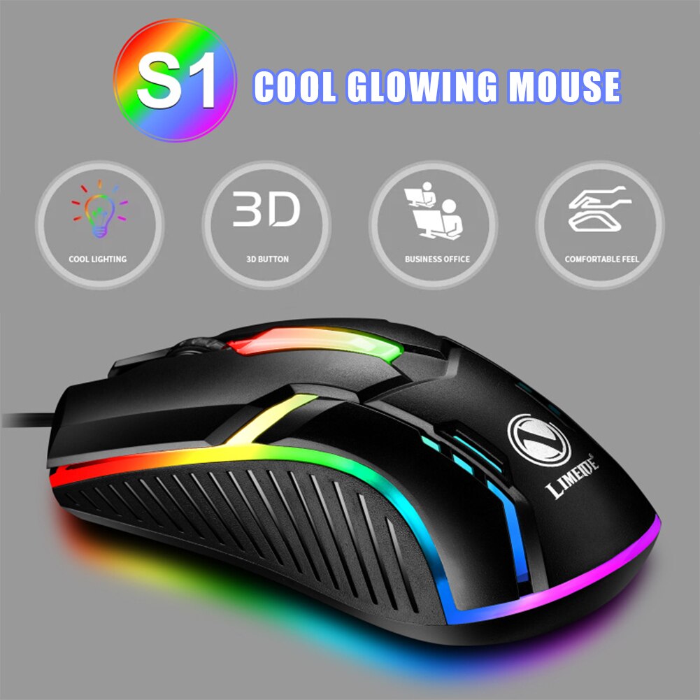 S1 Wired Backlit Usb E-Sport Kleurrijke Lichtgevende Muis Desktop Laptop Computer Mute Spel Antislip Atletiek gloeiende Muis