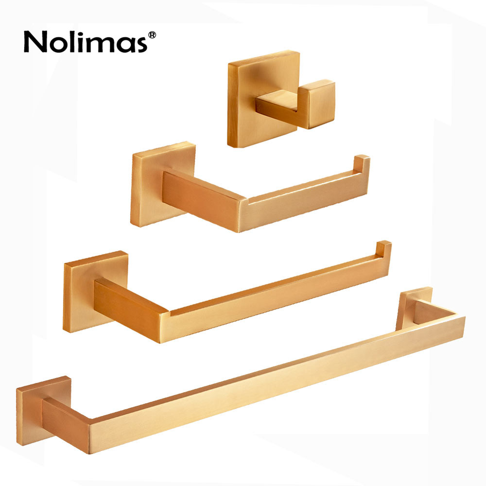 Producto, oro galvanizado, níquel cepillado SUS 304, herraje de acero inoxidable para baño, soporte de papel, barra de toalla, accesorios