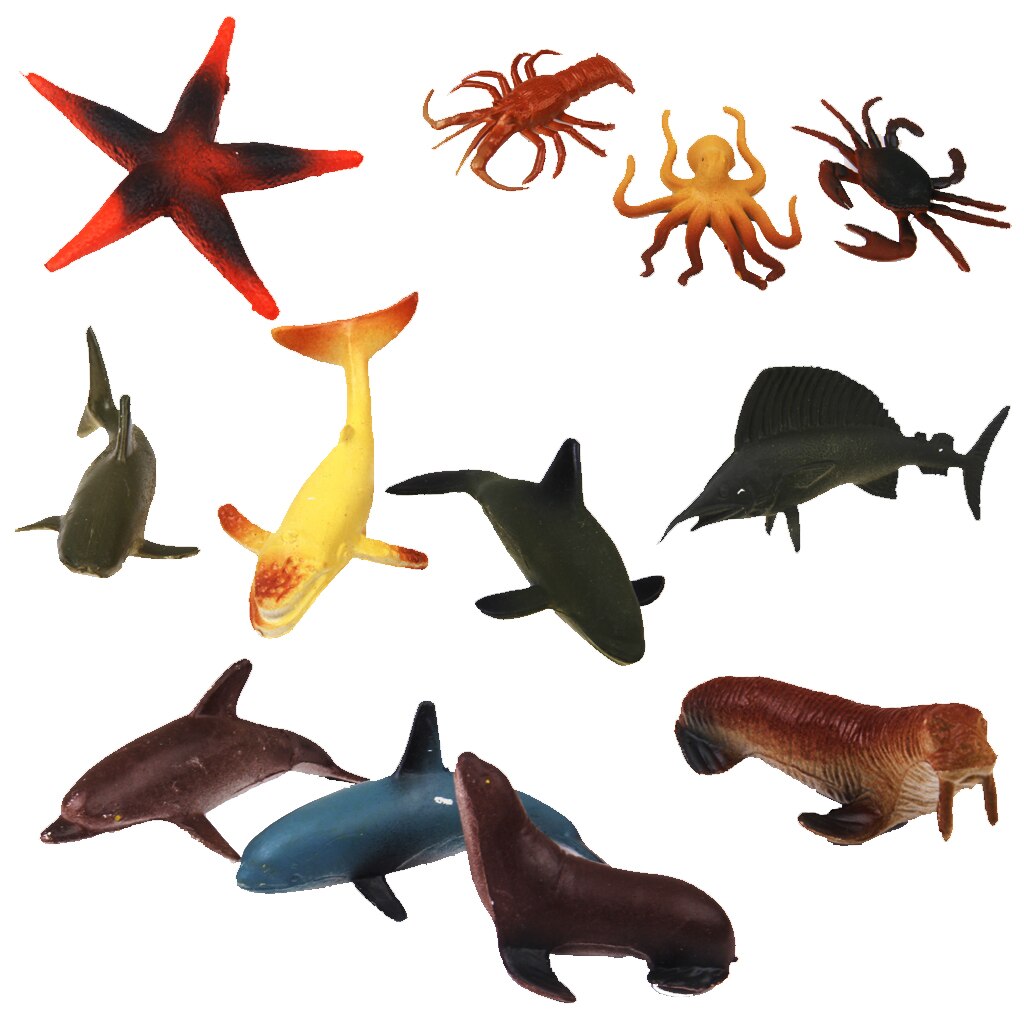 12 Various Marine Animals Model Plastic Ocean Figures Creatures Display Kid Multicolor Toys