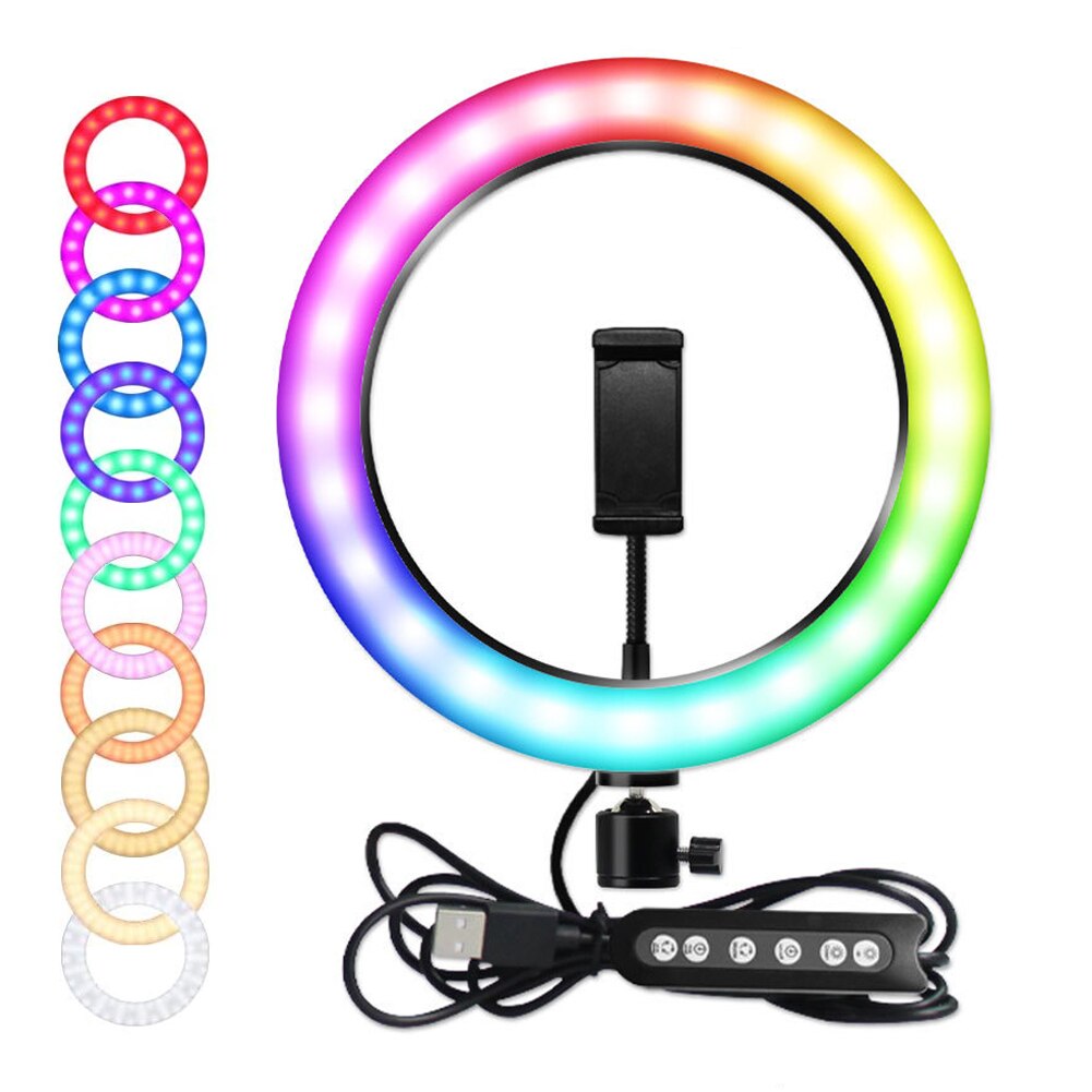 26Cm Rgb Schoonheid Licht-Verstelbare Vullen Ring Licht Statief Desktop Stand Telefoon Clip Voor Tiktok Fotografie