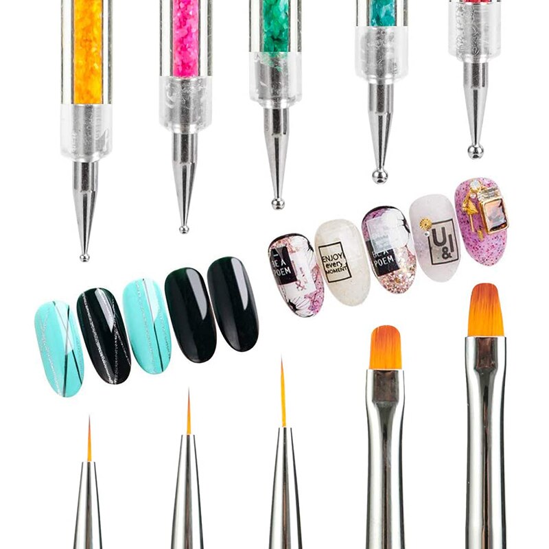 5 Pcs Nail Art Pennen Nail Art Liner Borstels Dubbelzijdig Puntjes Tool Voor Diy Nail Art Designs