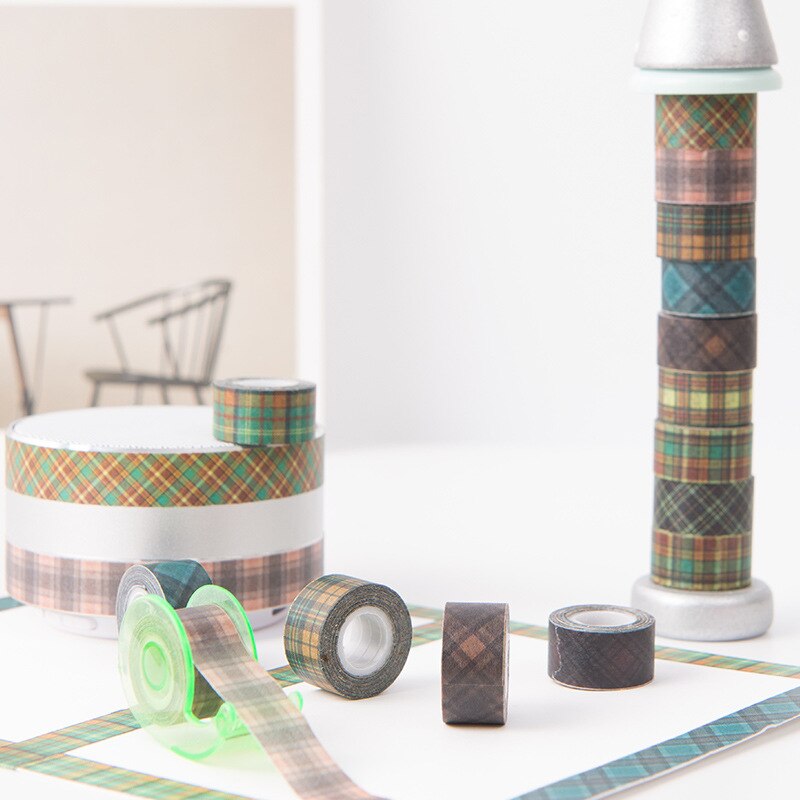 (12 stuks/partij) 12mm Vintage Mini Washi Tape Plaid Afplakband Kawaii Stickers voor DIY Scrapbooking