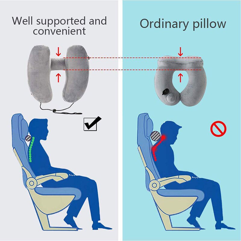 Descanso de viagem leve dobrável h-forma inflável com chapéu almofada de dormir para avião assento de carro escritório nap pescoço travesseiros