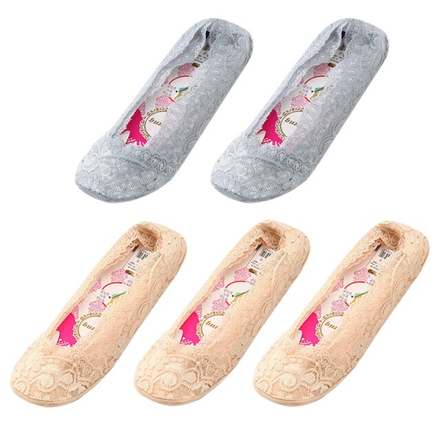 5 Pairs Vrouwen Kant Onzichtbare Sokken Siliconen Antislip Katoen Mode Sokjes Slippers Vrouwelijke Zomer Dunne No Show boot Sokken: 12