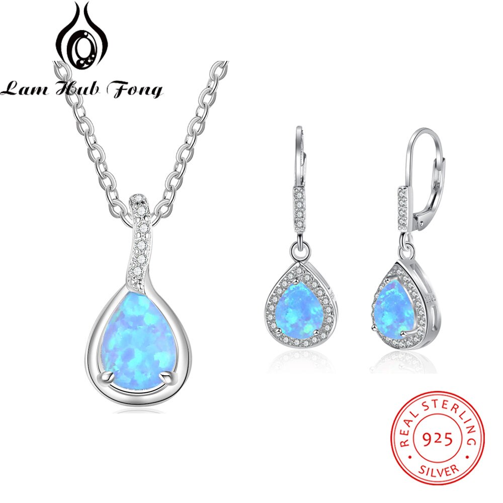 Conjuntos de jóias para As Mulheres 925 Sterling Silver Blue Square Opal Colar Pulseira Cúbicos de Zircônia Conjuntos de Jóias de Casamento (Hub Lam fong): N-E