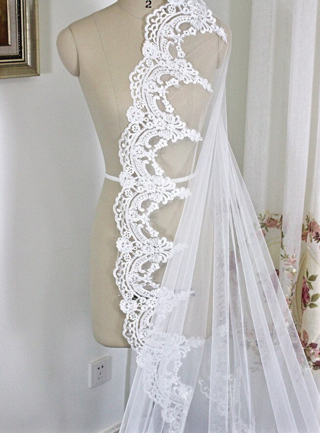 Velos de novia de encaje clásico, accesorios de boda elegantes, aplique de una capa, nuevos