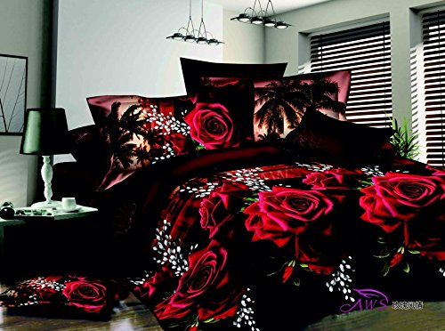 Parure de lit à motif Floral, Rose rouge et noire, ensemble pour literie Queen Size, couette non incluse
