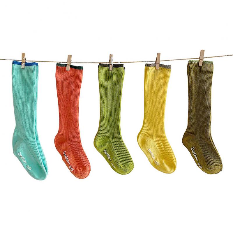 5 par/pack Casual NIÑOS Calcetines de algodón de bebé niños niñas sólida Anti-deslizamiento de la rodilla calcetines largos para 1-7Y bebé