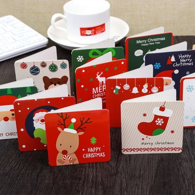24 Pcs/lot Christmas Greeting Card Kids Mini Christmas Blessing Greeting Cards Envelope Year Postcard Card Xmas Party