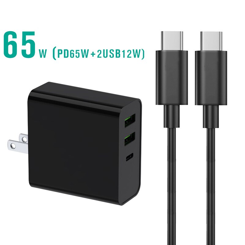 65W Usb Type C Pd Power Adapter Snelle Opladen Qc 3.0 Oplader Voor Macbook Lenovo Asus Laptop Telefoon Power supply Adapter: Black-US