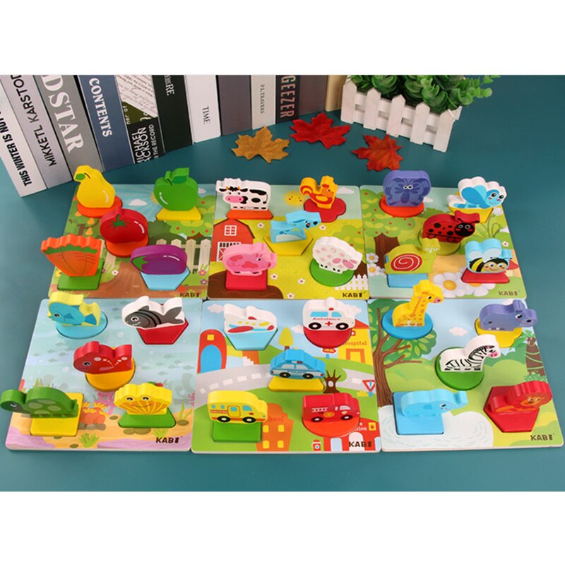 3D Wooden Animal Traffic Puzzle - Hand Grasp Board - Educational Toy for Toddlers Boys Girls