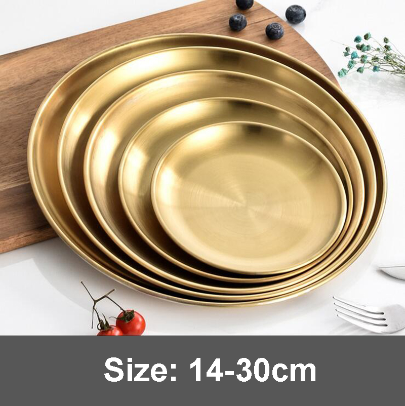 Stainless Steel Plate Discs Chic Food Storage Tray Round Frosted Dishes Nordic Simplicity Dessert Steak Kitchen Coffee Shop(1PC)