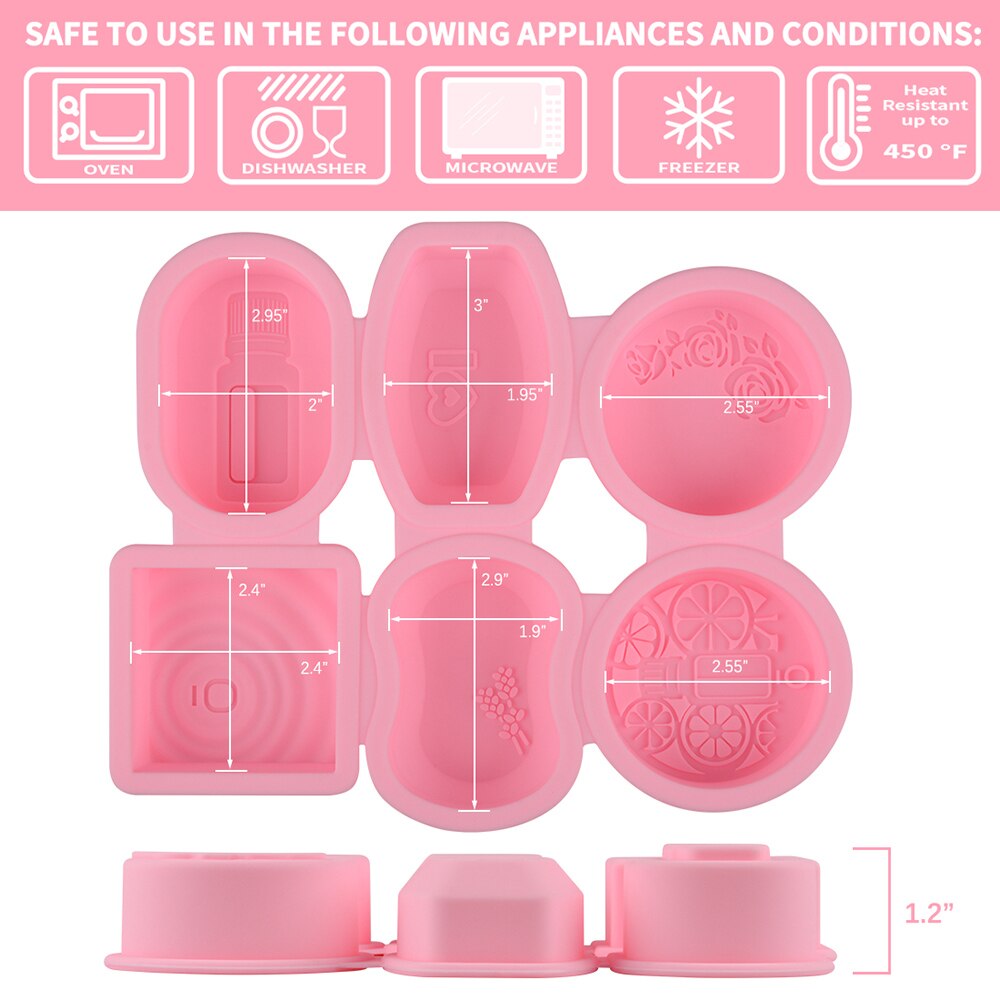 SJ moule à savon réutilisable en Silicone | Moule rond ovale carré pour le bricolage, fabrication de savon 3D forme de savon artisanale 6 motifs faits à la main