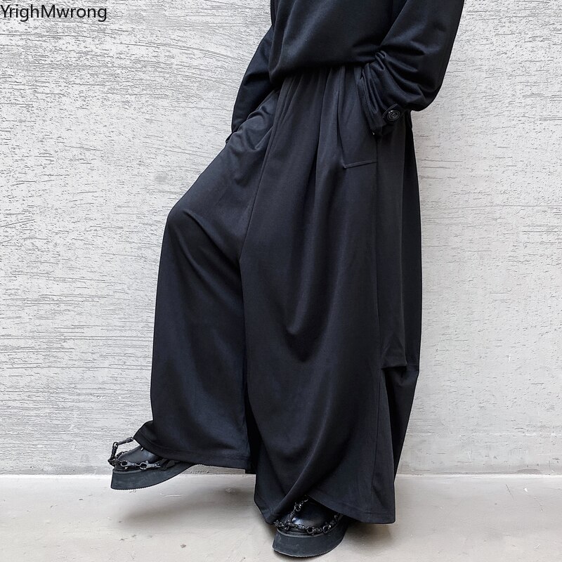 Vrouw Man Losse Rechte Wijde Pijpen Goth Mode Eenvoudige Casual Solid Pocket Dark Black Punk Broek Baggy Hip Hop Streetwear harajuku