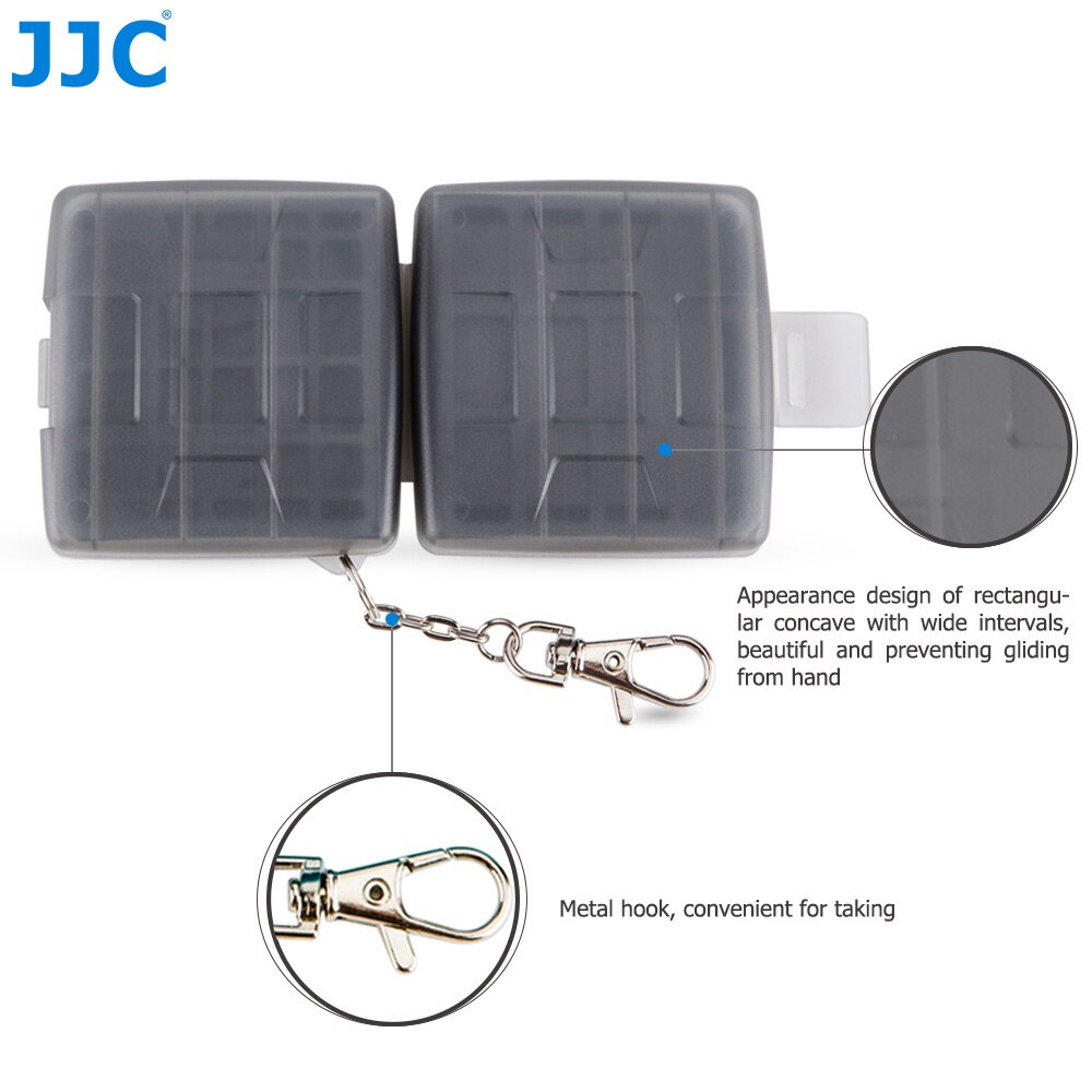 JJC SD MicroSD Card Case With Metal Carabiner Waterproof Memory Card Box Holder for 4 SD SDXC SDHC + 4 MSD Micro SD TF Cards