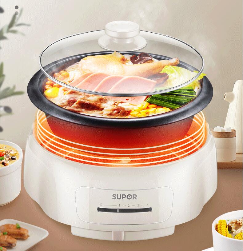 Mandarin Duck Pot, Double Hot Pot, Chinese Fondue, 6L Household Multifunctional Non-Stick Electric Hot Pot with Large Capacity Red
