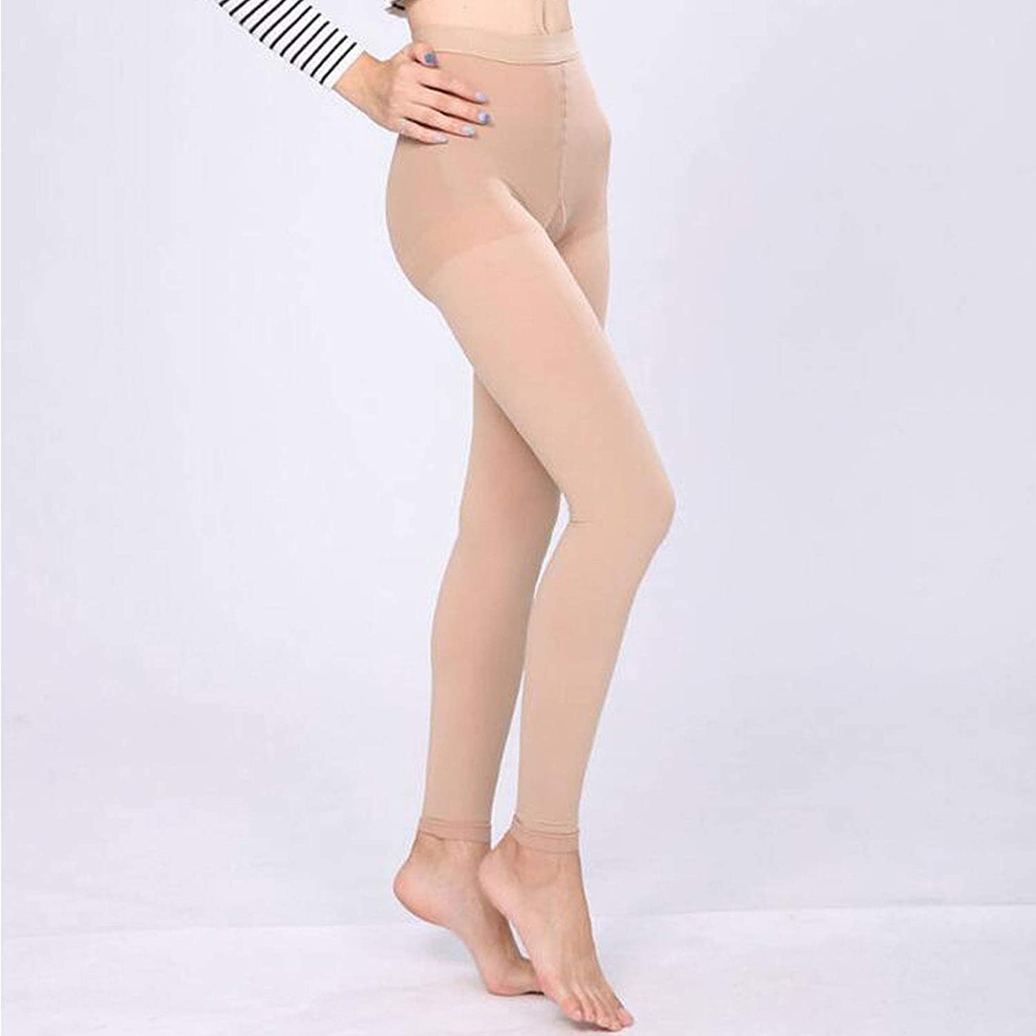 Advanced Graduated Compression Leggings Women 20-30 MmHg Footless Microfiber Leggings Tights: Beige-L