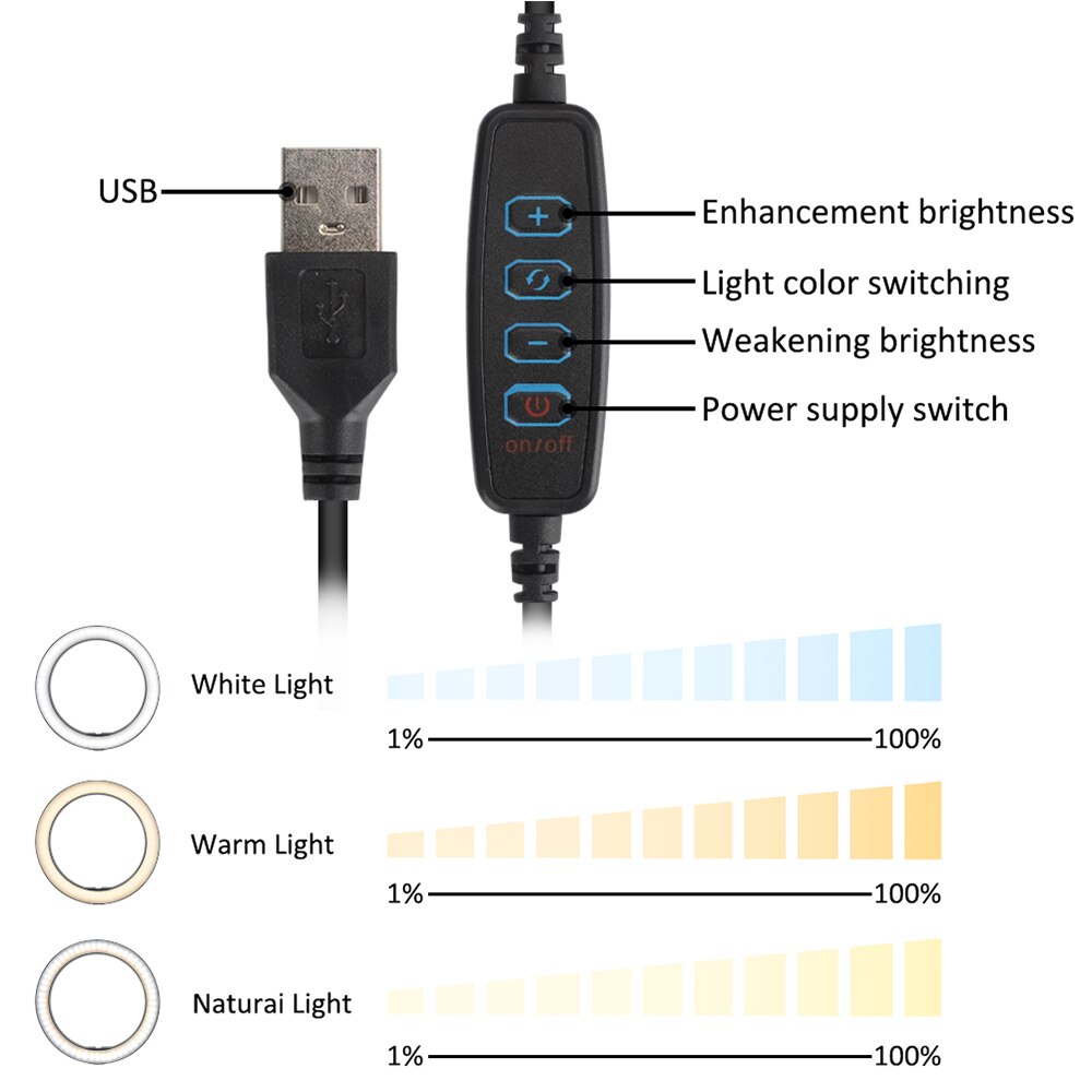 Pode ser escurecido LED Ring Light com Tripé Selfie 10 Polegada USB Lâmpada Anel Anel Fotografia Luz de Preenchimento para Selfie Selfie/estúdio Telefone celular