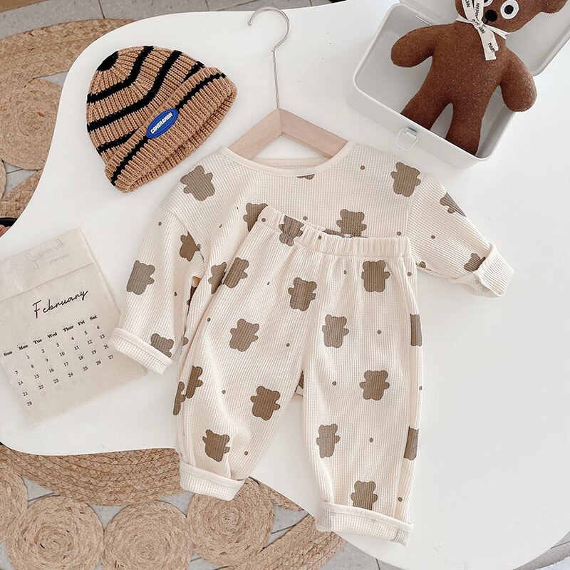 MILANCEL-Conjunto de ropa de otoño para bebé, pijama para niño pequeño, traje de oso, ropa de dormir de Waffle infantil,