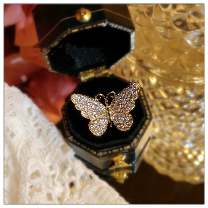 Butterfly Brooch - S925 Sterling Silver - Cubic Zirconia - Women's Lapel Pin