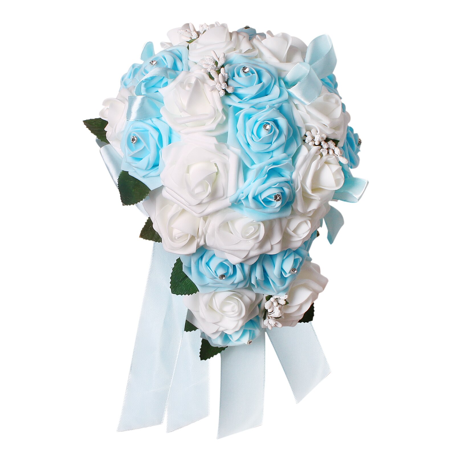 Bryllup buket brude kunst silke blomster skum roser buket blonder dekoration naturlige perler bryllup blomster: O---lyseblå