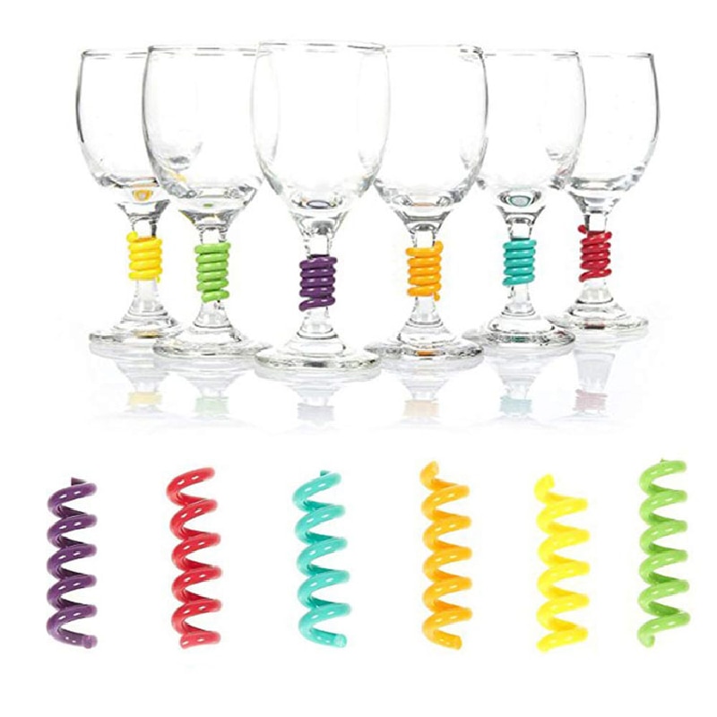 6Pcs Veerkrachtig Swirl Wijnglas Charmes Sets Silicone Drink Markers Voor Cocktails Martini Champagne Cup Fluiten