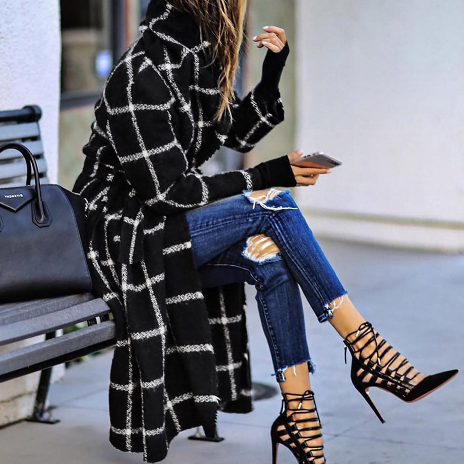 Femmes Plaid hiver à capuche manteau Trench veste mince longue pardessus vêtements d'extérieur automne Parkas basique vestes # js5