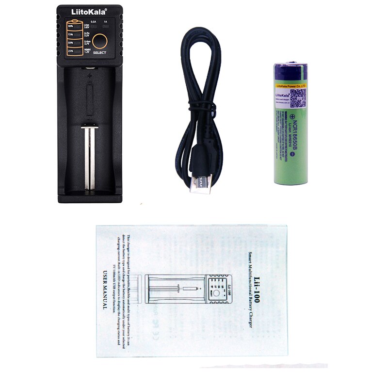 LiitoKala lii-100 USB 26650 18650 AAA AA Smart Charger + 1 pcs NCR18650B 3.7 V 18650 3400 mAh Li-Ion Oplaadbare batterij (GEEN PCB)