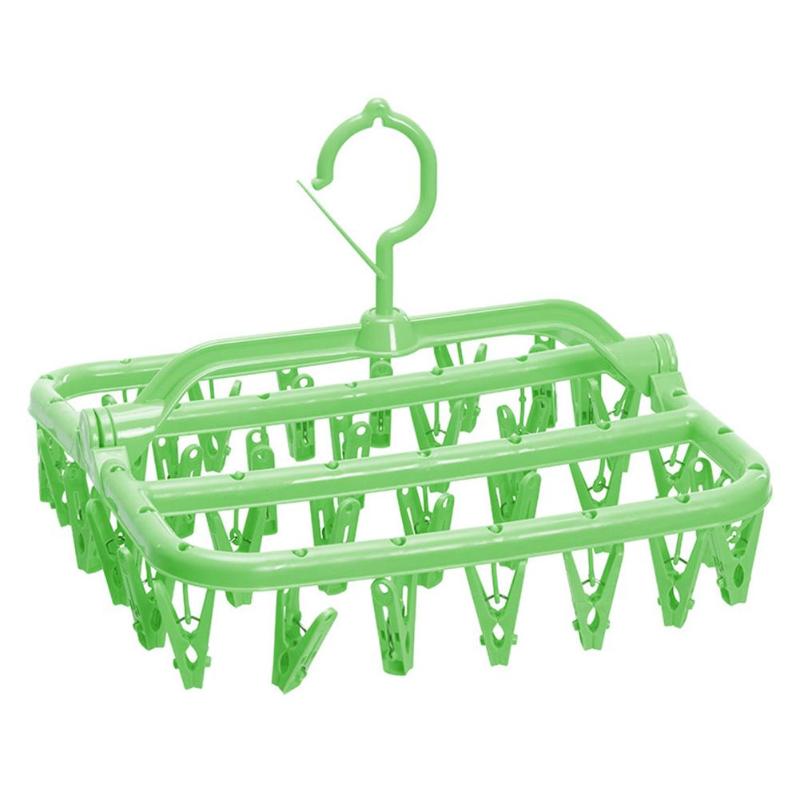 32 Clips Portable chaussettes tissu cintre support pince à linge multifonctionnel support de séchage porte-chaussette garde-robe rangement cintres en tissu: green
