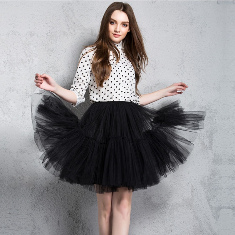 Falda plisada por debajo de la rodilla para Mujer, falda de tul de 5 capas de 60cm, Estilo Vintage, para boda, Lolita