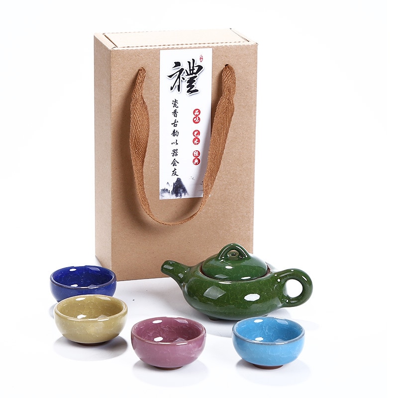 Exquisite carton packaging Tea Set 1pot 4cups,Ceramic Crack glaze Tea Sets,TeaCup,ChineseTravel Teapot, Drinkware Coffee&Tea Set