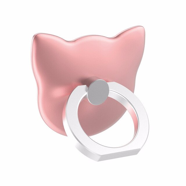 Universal Luxury Cartoon Cat head 360 Degree Finger Ring Mobile Phone Smartphone Stand Holder For all phone: Pink