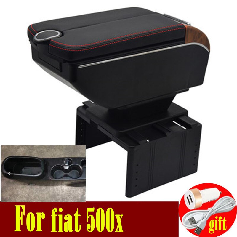 For fiat 500x armrest box Double doors open 7USB Centre Console Storage Box Arm Rest