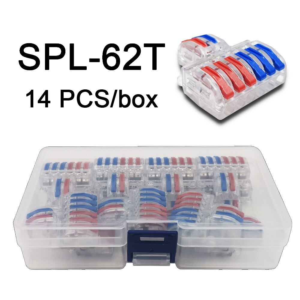Mini Fast Boxed Wire Connector SPL-2/3/4 SPL-42/62 Compact Conductor Spring Wiring Connector Conductor Push-in Terminal Block: SPL-62T 14PCS