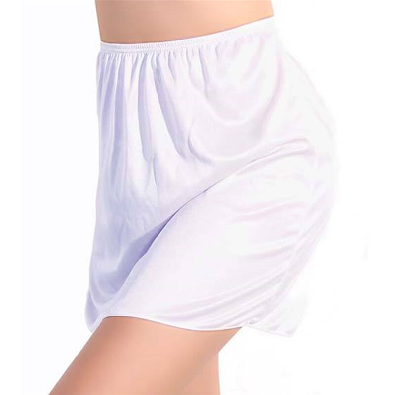 Kvinder elastisk talje halv slip underkjole nederdele dame crinoline mælk silke hvid blonder pendler kontor dame nederdel: Hvid