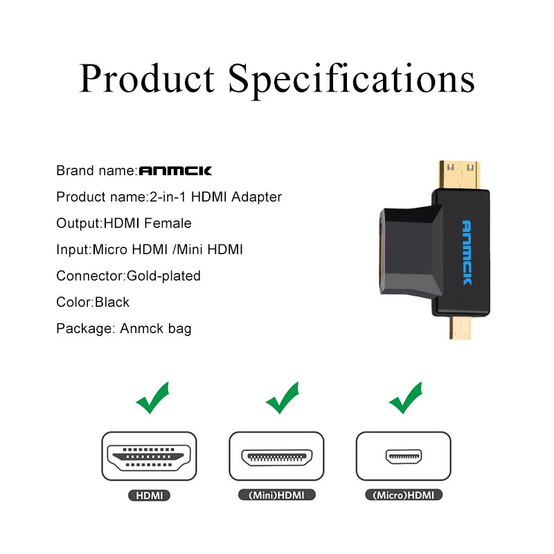 Anmck Mini HDMI Male to Female HDMI-compatible Adapter Splitter Micro HDMI Connector For Computer Projector Display Screen HD TV