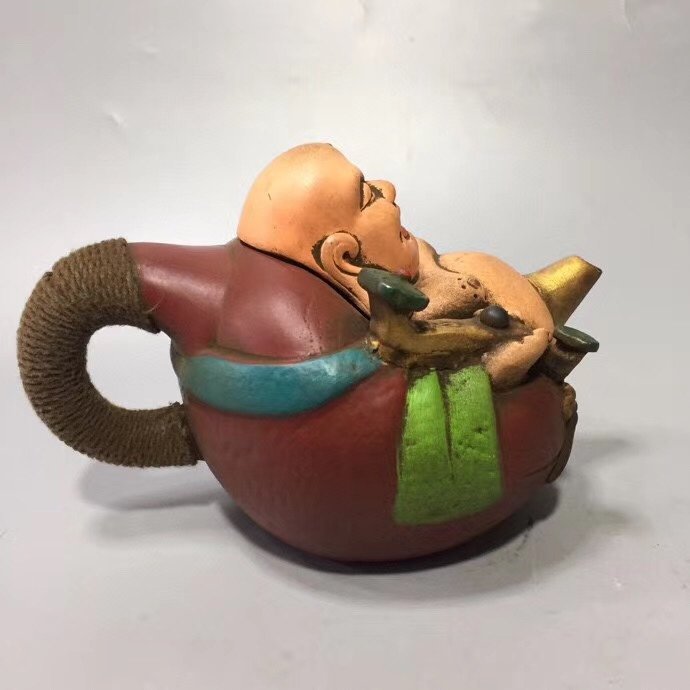 Prachtige antieke beschilderde lakwerk (maitreya lachende boeddha pot) decoratie