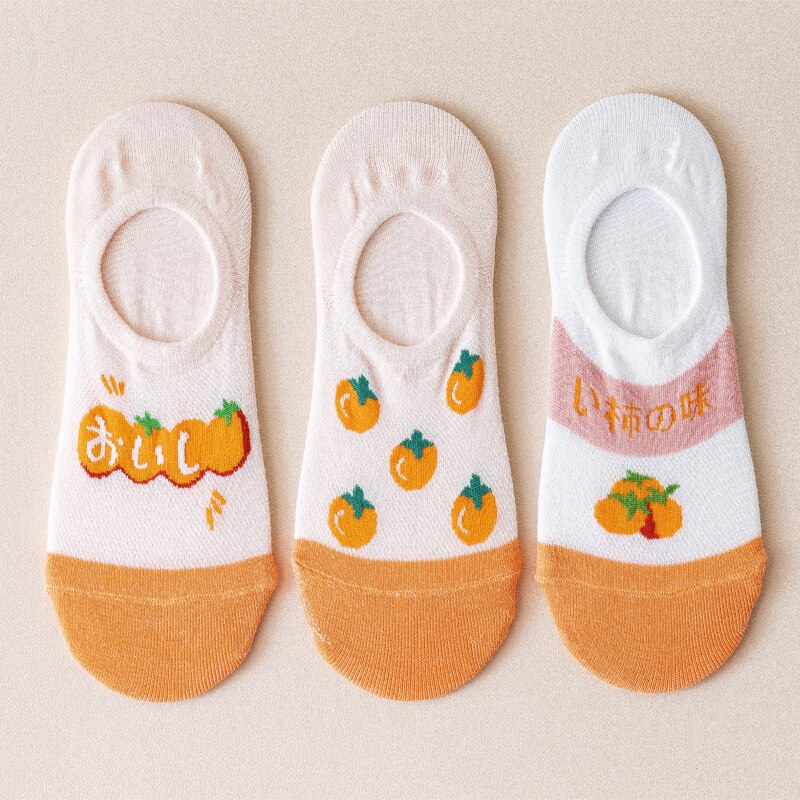 3 Pairs Lot Women Cotton Invisible Socks Cute Fruits Printed Harajuku Cartoon Casual Socks Strawberry Cherry Lemon Soft Sock: 2