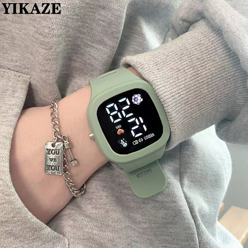 Mannen Vrouwen Horloge Led Digitaal Sporthorloge Voor Kinderen Jongens Meisjes Vierkant Grote Wijzerplaat Waterdicht Siliconen Heren Elektronisch Polshorloge