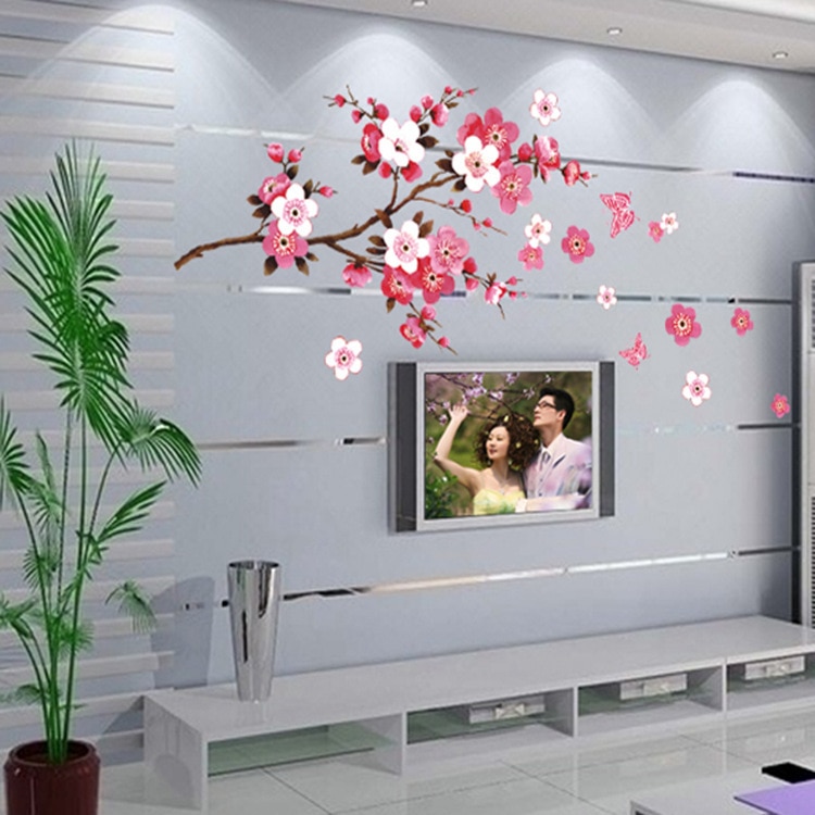 Beautiful Flower Wall Stickers Cherry Blossoms DIY Home Decor Cherry Tree Wallpapers for TV Sofa Living Room Bedroom Removable