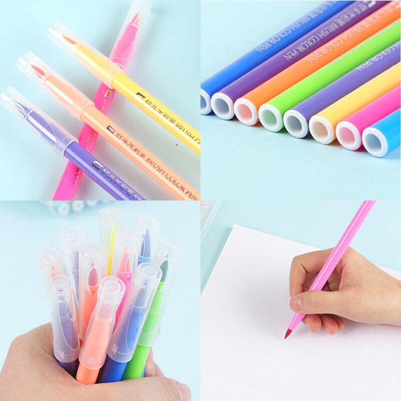 Pluma de acuarela de cabeza suave, pincel de Color lavable, pluma de línea de gancho, dibujo, pintura, material de papelería para estudiantes de 18/24/36 colores