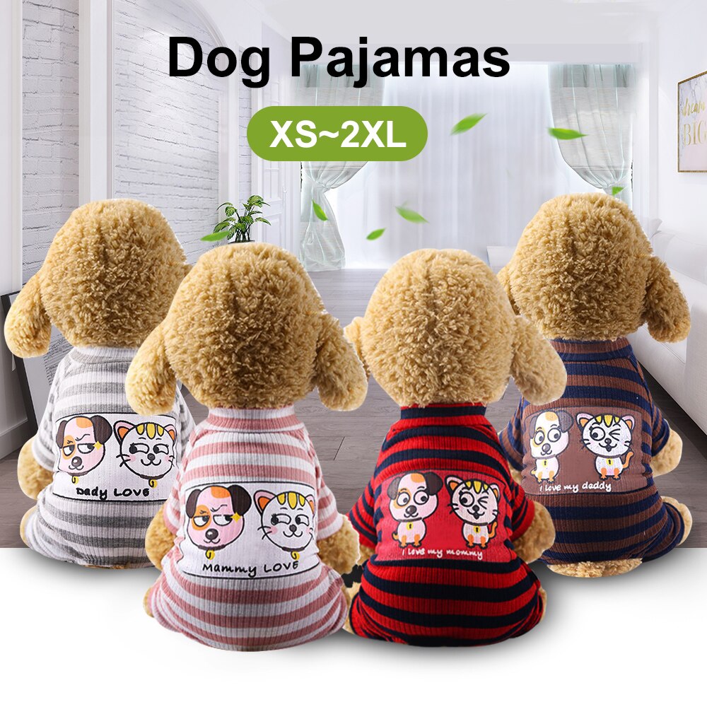 Mode Hond Gestreepte Pyjama Leuke Afdrukken Vier Feets Pyjama Voor Kleine Puppy Hond Kostuum Jumpsuit Coat Xs/ s/M/L/Xl/Xxl
