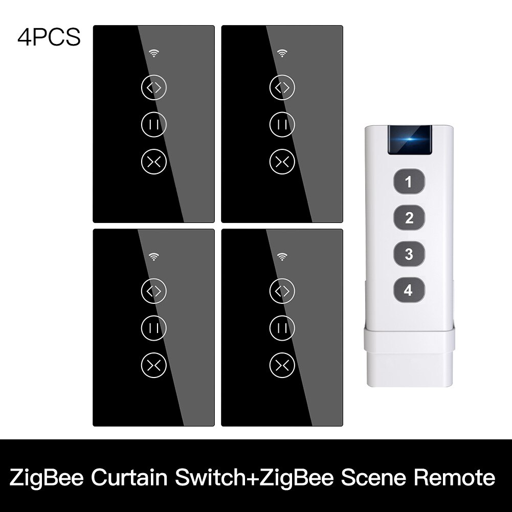 ZigBee RF Smart Touch Curtain Switch Roller Blinds Shutter Tuya Smart App Wireless Control Relay Status Works with Alexa Google