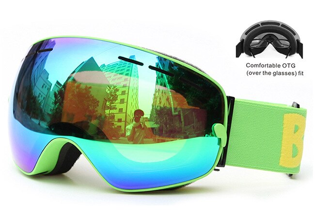 Ski Goggles Double Layer Anti-fog Windproof Dustproof Ski Eye-protection Goggles Goggles Cocker Myopia Glasses: Snow3105 Apple Green