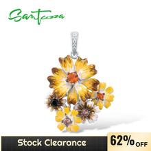 SANTUZZA Silver Pendants For Women Authentic 925 Sterling Silver Shine Yellow Nano Cubic Zirconia Glamorous серьги Fine Jewelry