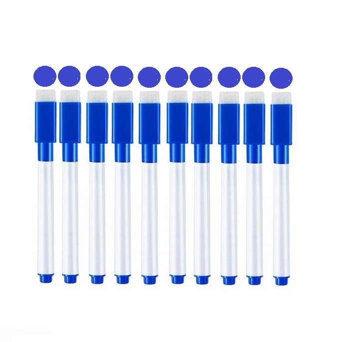 Stylo marqueur pour tableau blanc magnétique effaçable, 10 pièces, stylo fin avec gomme, brosse à dessin pour enfants: Bleu